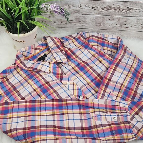 Talbots Women' Vibrant  Multi Color Plaid Button Down Shirt. - Picture 7 of 7